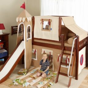 Low Loft Castle Bed with Slide Brown-0